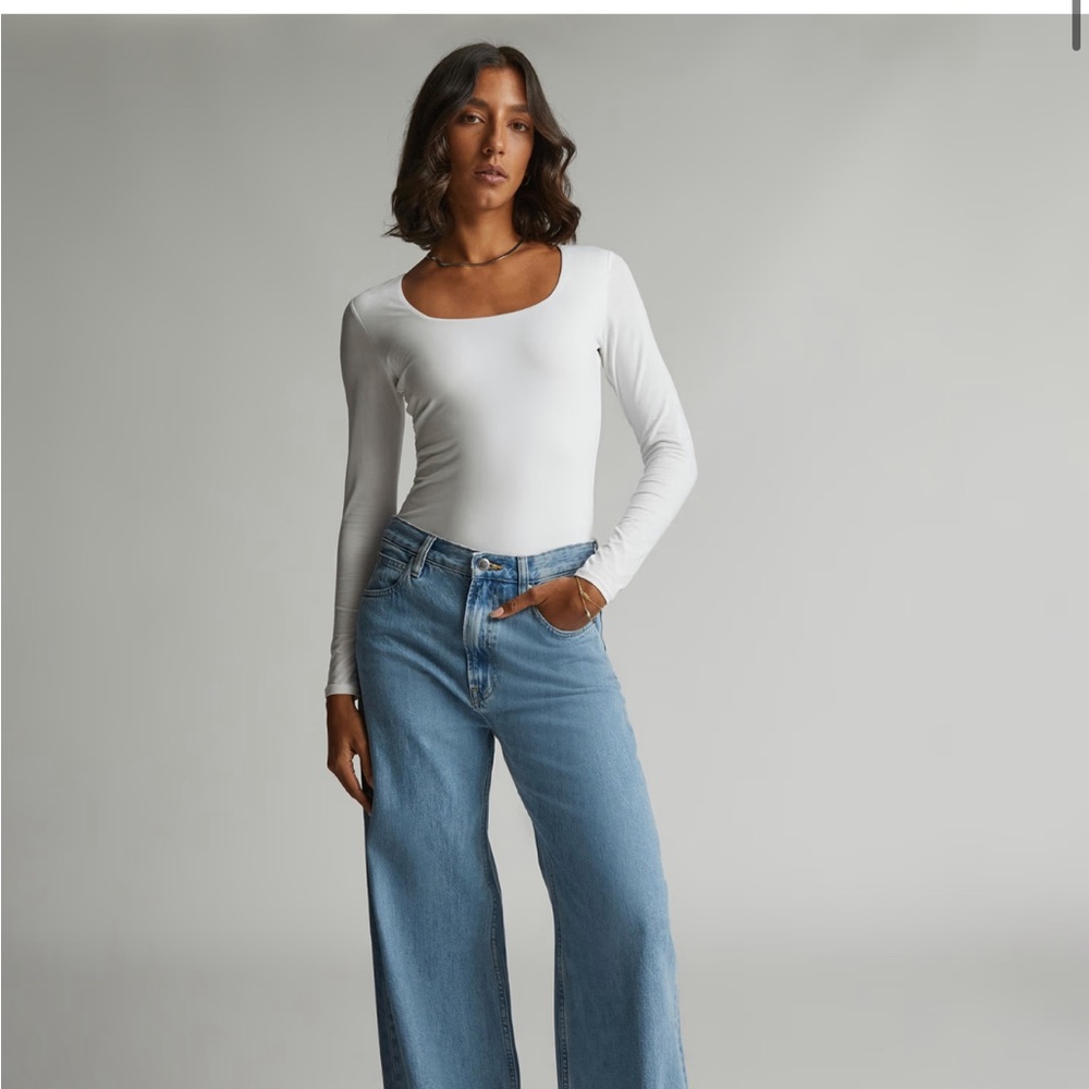 Everlane The Long Sleeve Supima Square Neck Bodysuit- Bikini